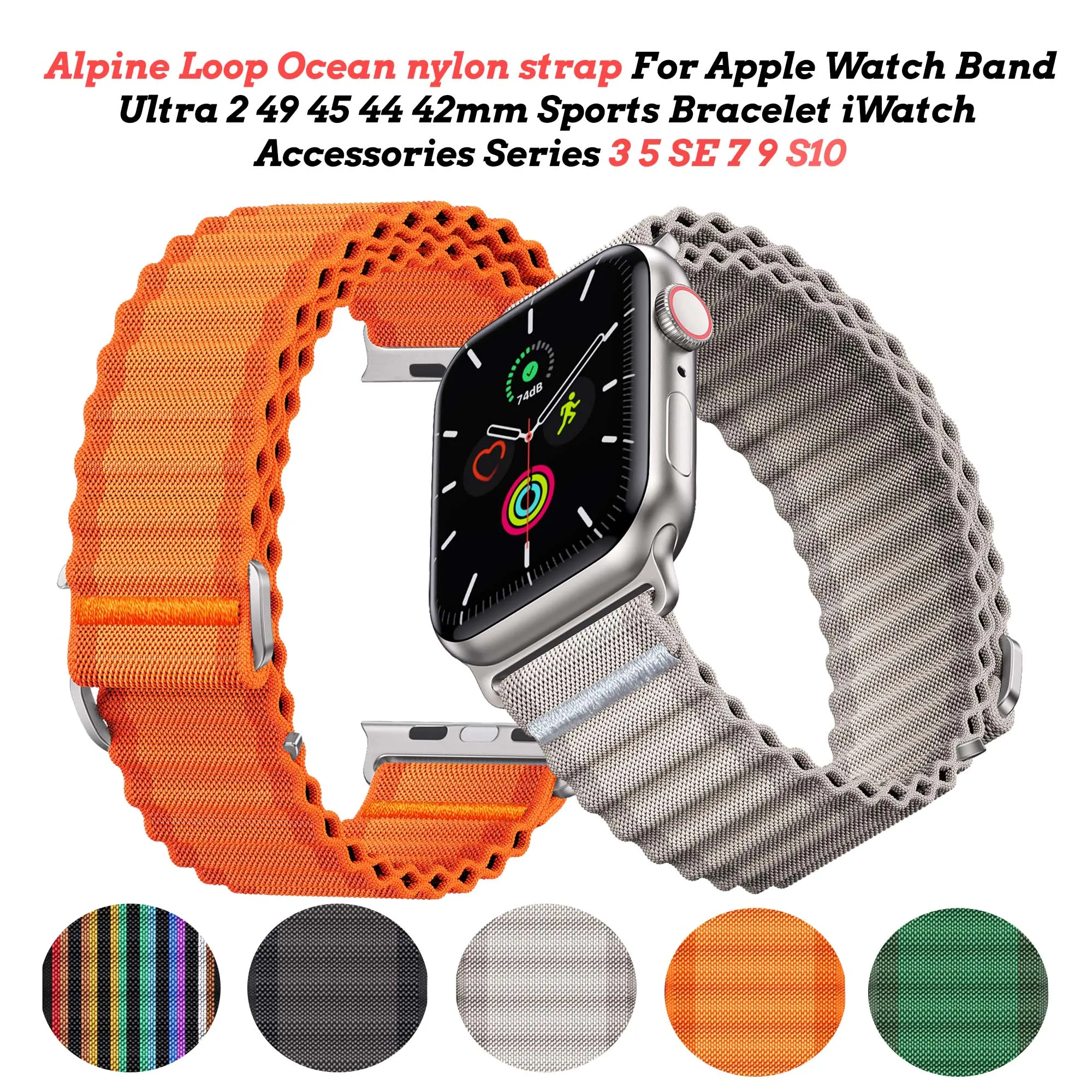 Correa de nailon para reloj Apple Ultra 2, 49, 45, 44 y 42mm, pulsera deportiva, accesorios para iWatch Series 3 5 SE 7 9 10