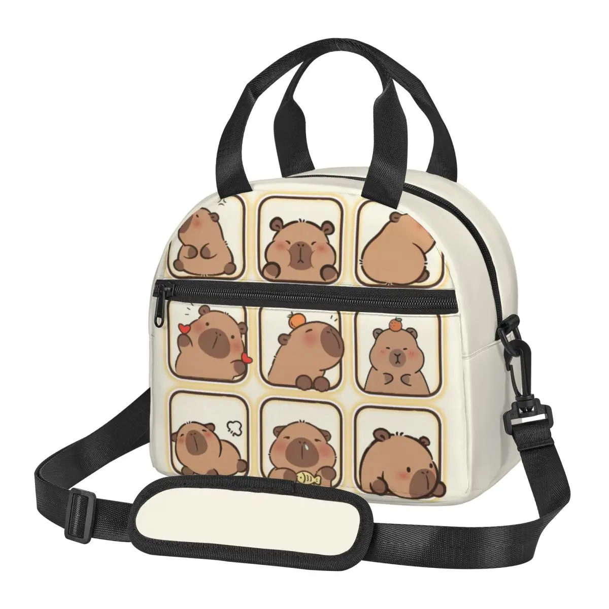 

Cartoon Capibara Food Insulation Bag Handheld Crossbody for Picnic Travel Food Preservation Storage
