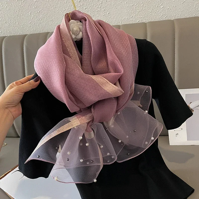 2024 Luxury Brand Women Fashion Scarf Plain Solid Silk Linen Shawls Summer Lady Bandanas Foulard Hijab