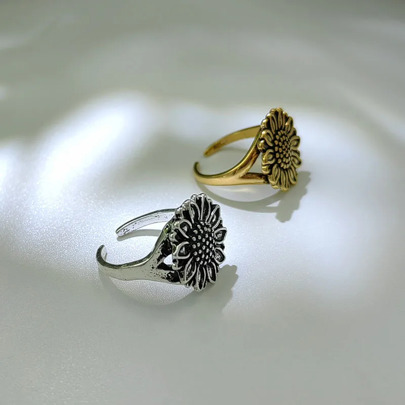

Boho Hippie Sunflower Ring Adjustable Open wedding gifts Retro opening rings