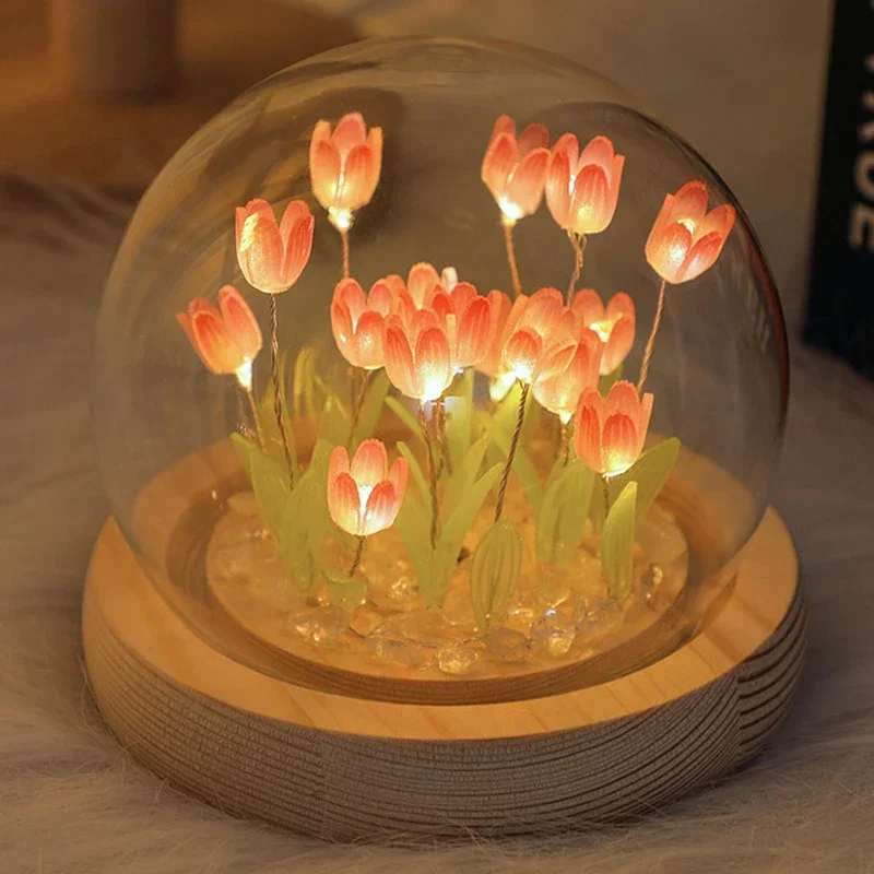 Gifts Mini Tulip Night Light Crystal Glass Ball Lights Bedroom Ornaments Home Wedding Party Decoration Birthday Valentine's Day