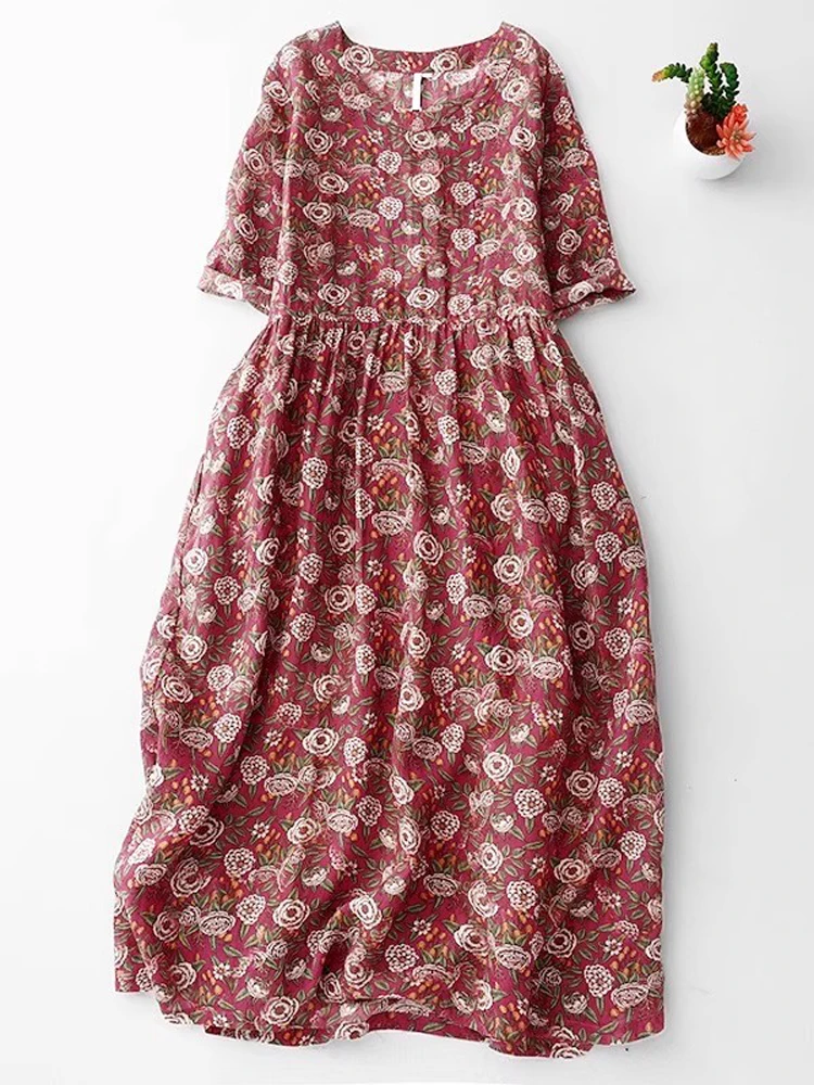 

French Style Literary Floral Print Women Dresses 2025 New Summer Elegant Fashion Vintage Back Lace Up Bohemian Beach Dress