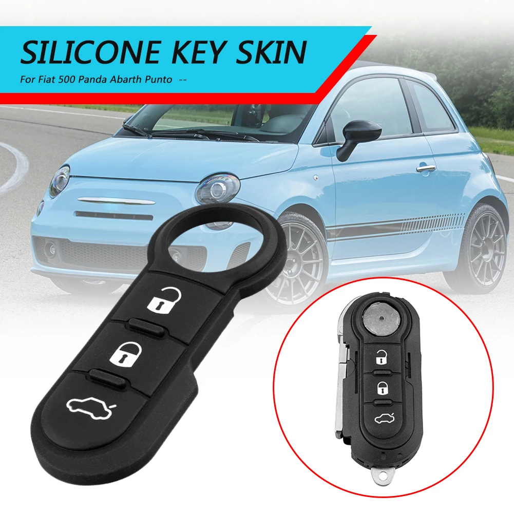 

3 Button Remote Key Case Silicone Fob Flip Key Remote Flip Remote Car Key Button Pad for Fiat 500 Panda Abarth Punto Replacement