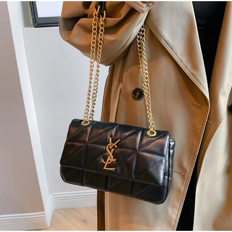 MINISO Damen 2025, Frühjahr/Sommer, neue High-End-Diamant-Stepptasche, Umhängetasche mit Kette im Chanel-Stil, trendig