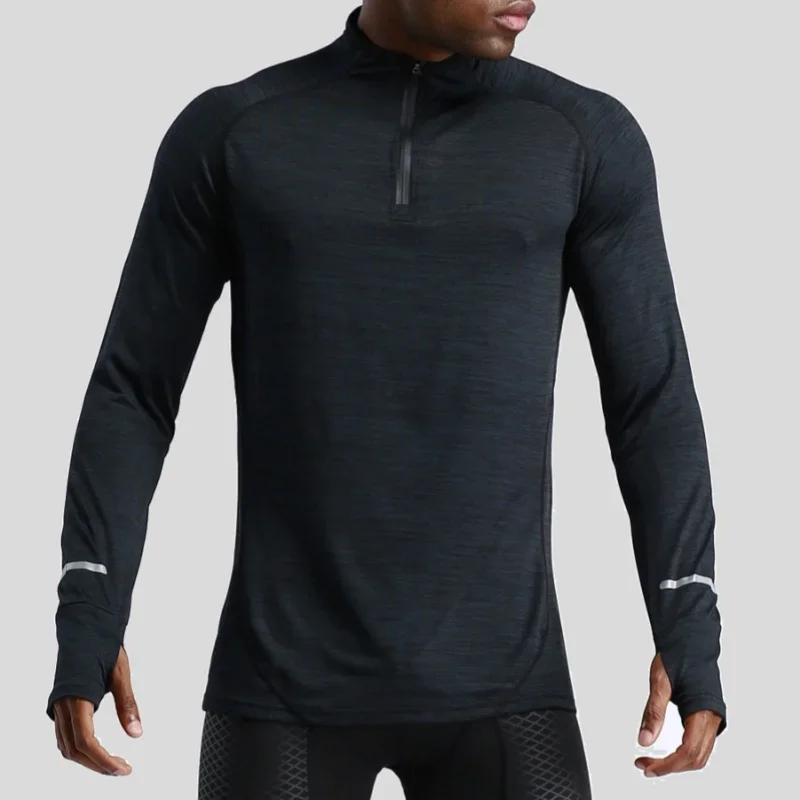 Half zip sports fitness suit, men's long sleeved running basketball training, running quick drying shirt, men's sports t-shirt