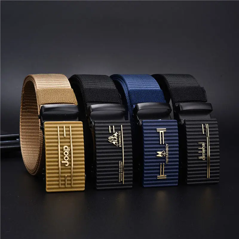 New Belt Men\'s Canvas Nylon Toothless Automatic Buckle Simple Belt Generous and Versatile