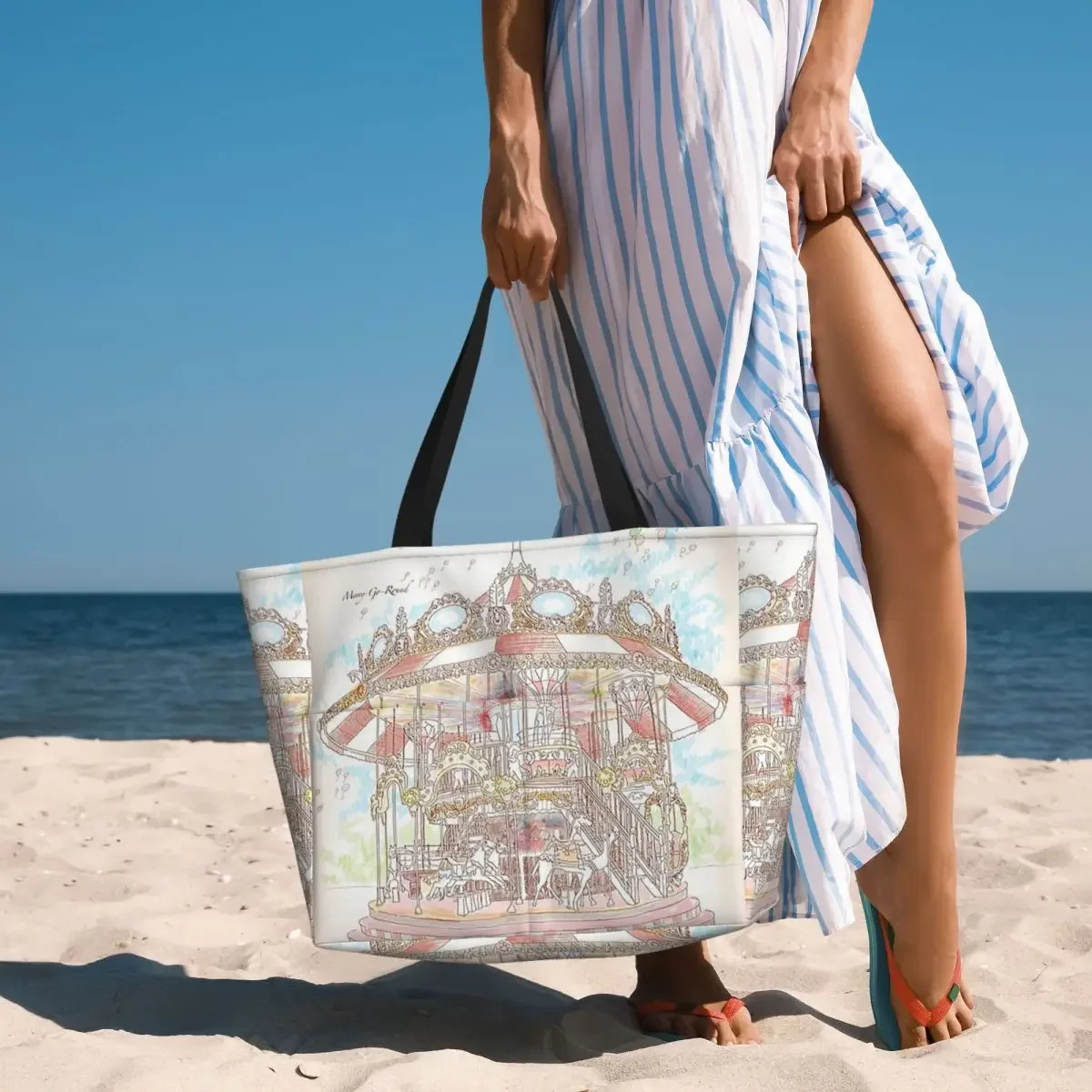 Pastel Circus Carousel Beach Tote Bag Sport Gym 5 Pastel Circus Carousel Beach Tote Bag Sport Gym