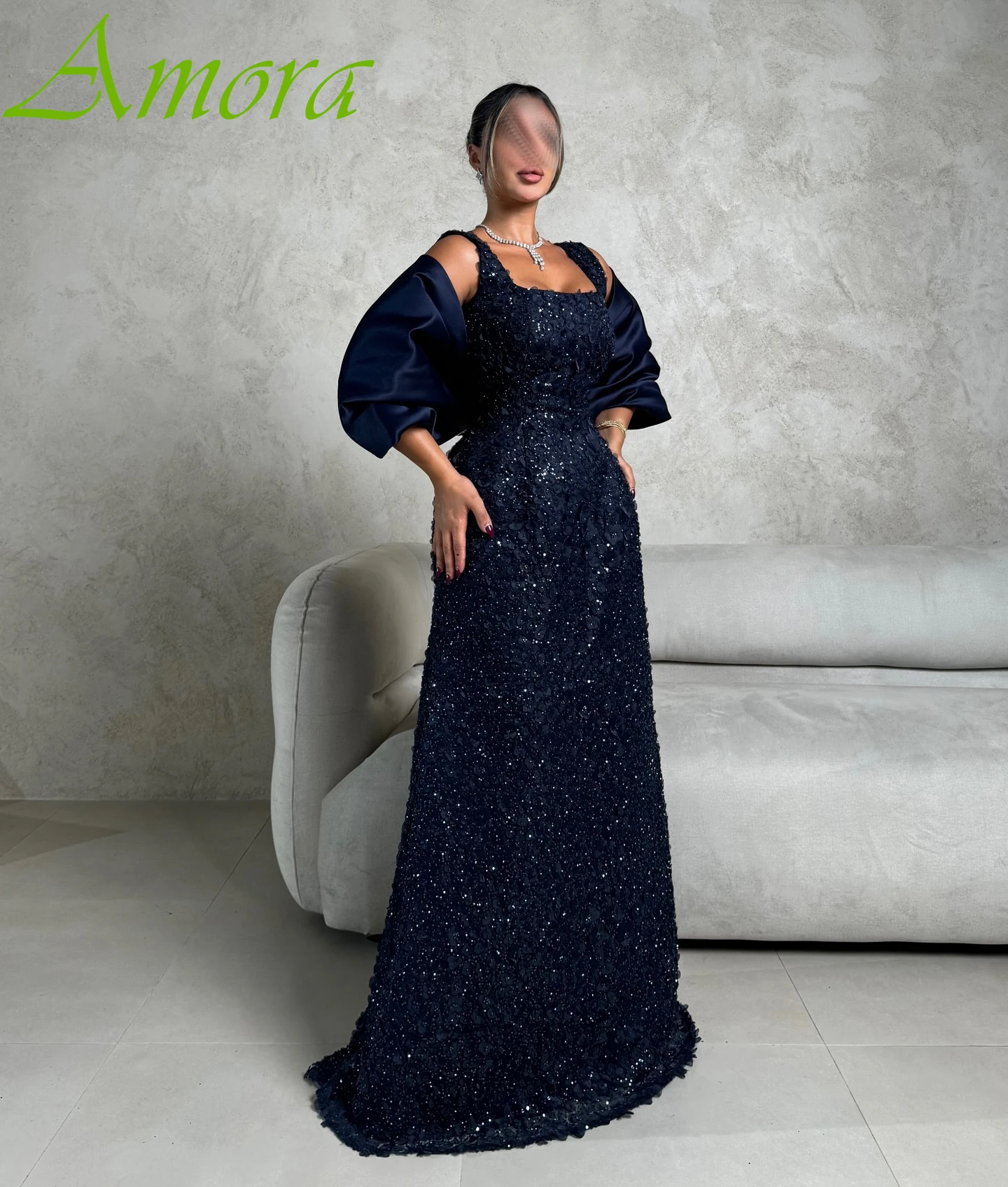 

Customized Straight Square Collar Short Sleeves Elegant Evening Dress Delicate Temperament Celebrity Gowns Fashion Party Dress