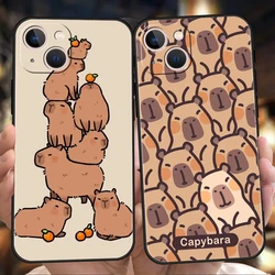 Custodia per telefono Cartoon Capybara Cover per iPhone 16 15 14 13 12 Pro Max 11 7 8 Plus XR XS Max custodia morbida in Silicone antiurto Capas