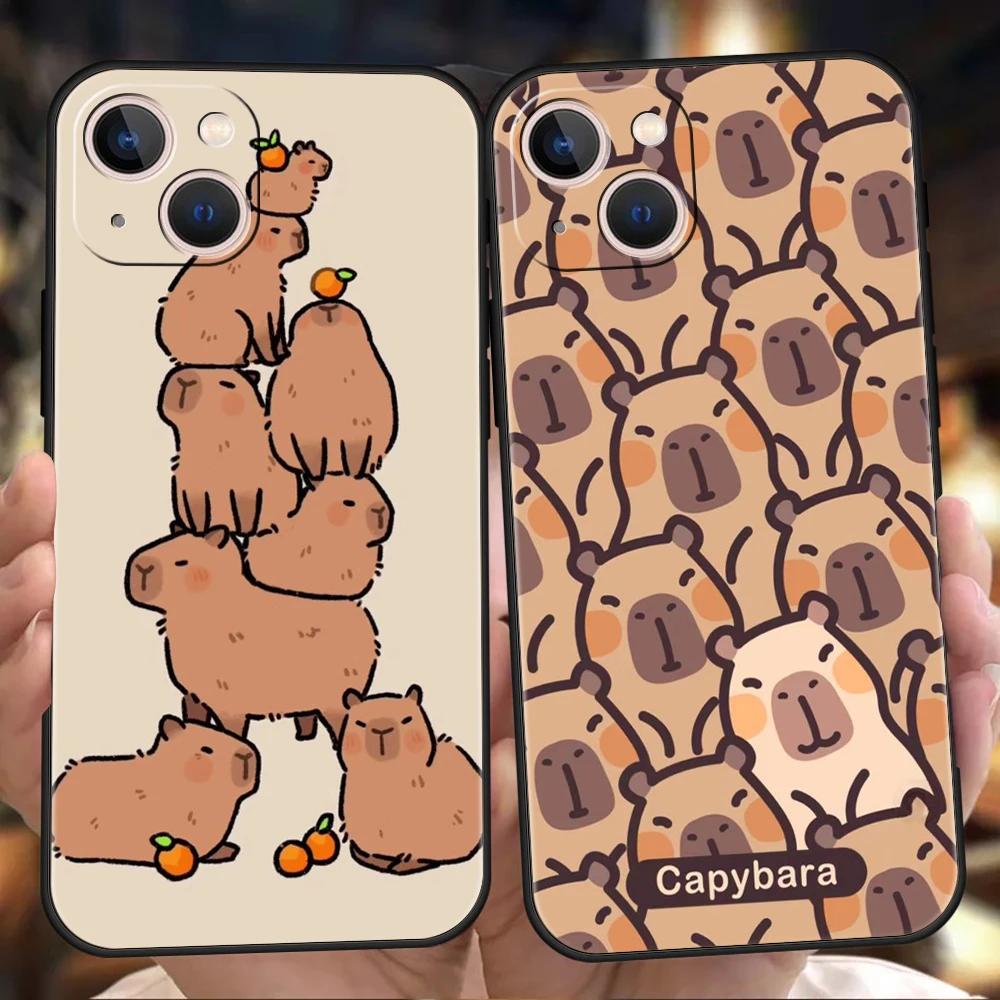 Cartoon Capybara Phone Case Cover for iPhone 16 15 14 13 12 Pro Max 11 7 8 Plus XR XS Max Shockproof Silicone Soft Shell Capas