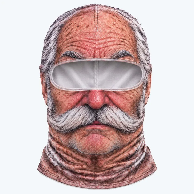 Creative Face Printing Elderly Baraklava Full Coverage Breathable Eyelet Facial Mask White Mustard Elastic Ski Mask Hood