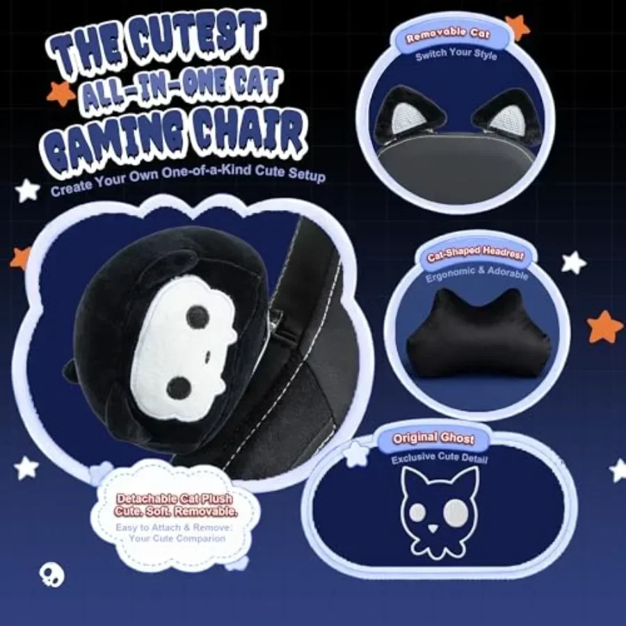Gaming Chair for Adults with Cat Ears, PU Leather, Black, Massage Lumbar Support Reclining Function up to 290lbs - view 4