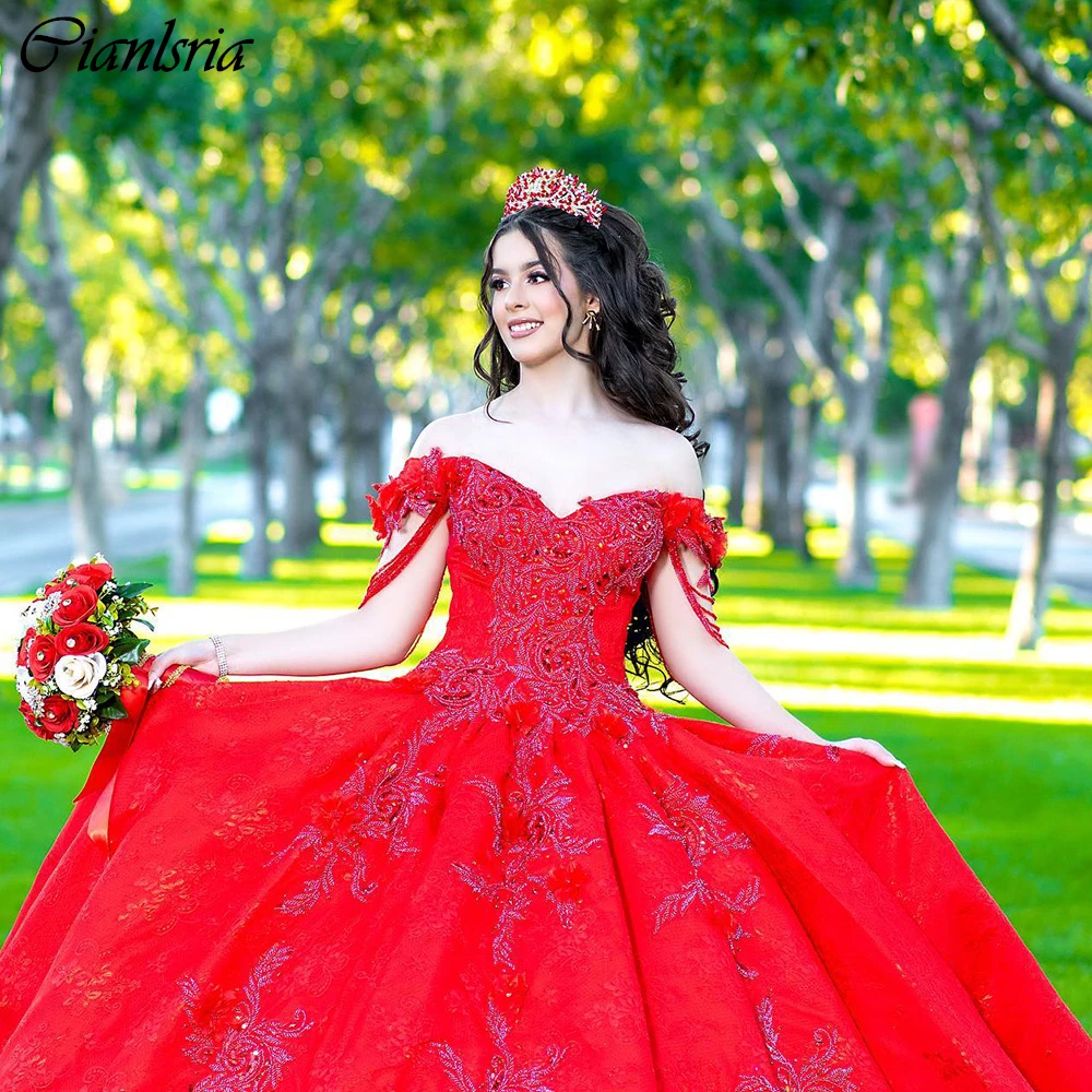 Vestido De quinceañera con borlas y abalorios, traje rojo con apliques De lentejuelas, corsé De encaje, 15 Años