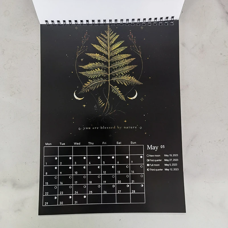 Kalendarz w kolorze ciemnej zieleni 2024 kreatywne ilustrowane kalendarze ścienne księżycowe wodoodporne kolorowy atrament mycia sztuki astrologii księżycowy kalendarz prezent