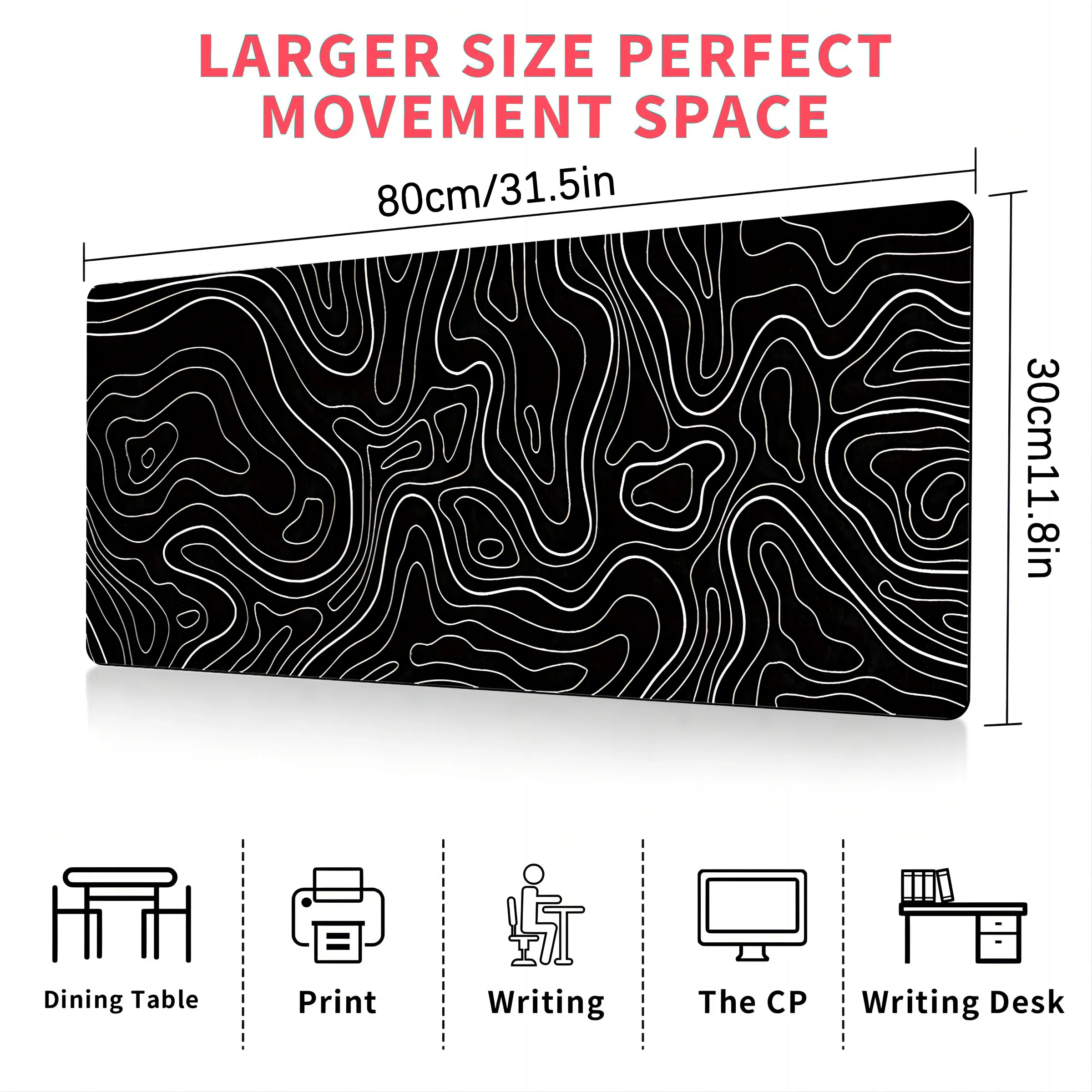 Bantalan Mouse besar topografis hitam dan putih, bantalan Keyboard Gaming 800x300mm, aksesori meja alas Mouse game