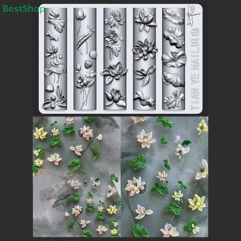 

〔Rebecca〕3D Carved Spring Flower Nail Mold Transparent Silicone Template Nail Art DIY Decor Tool