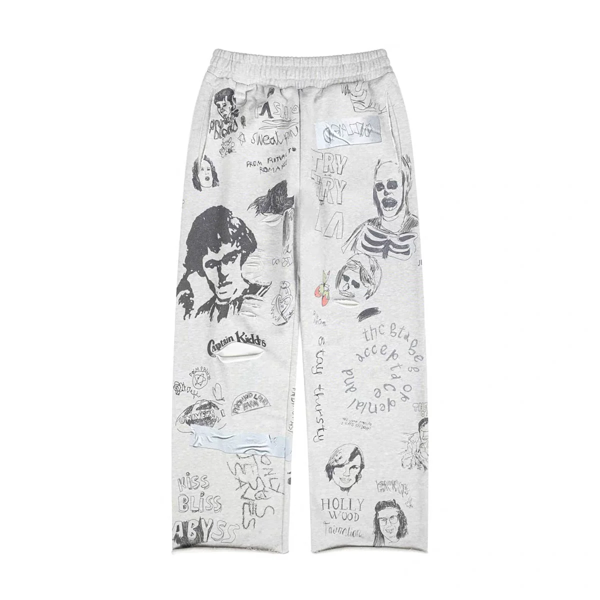 Retro Graffiti Character Letter Print Wide Leg Track Pants Men Women Trousers Jogger Drawstring Sweatpants