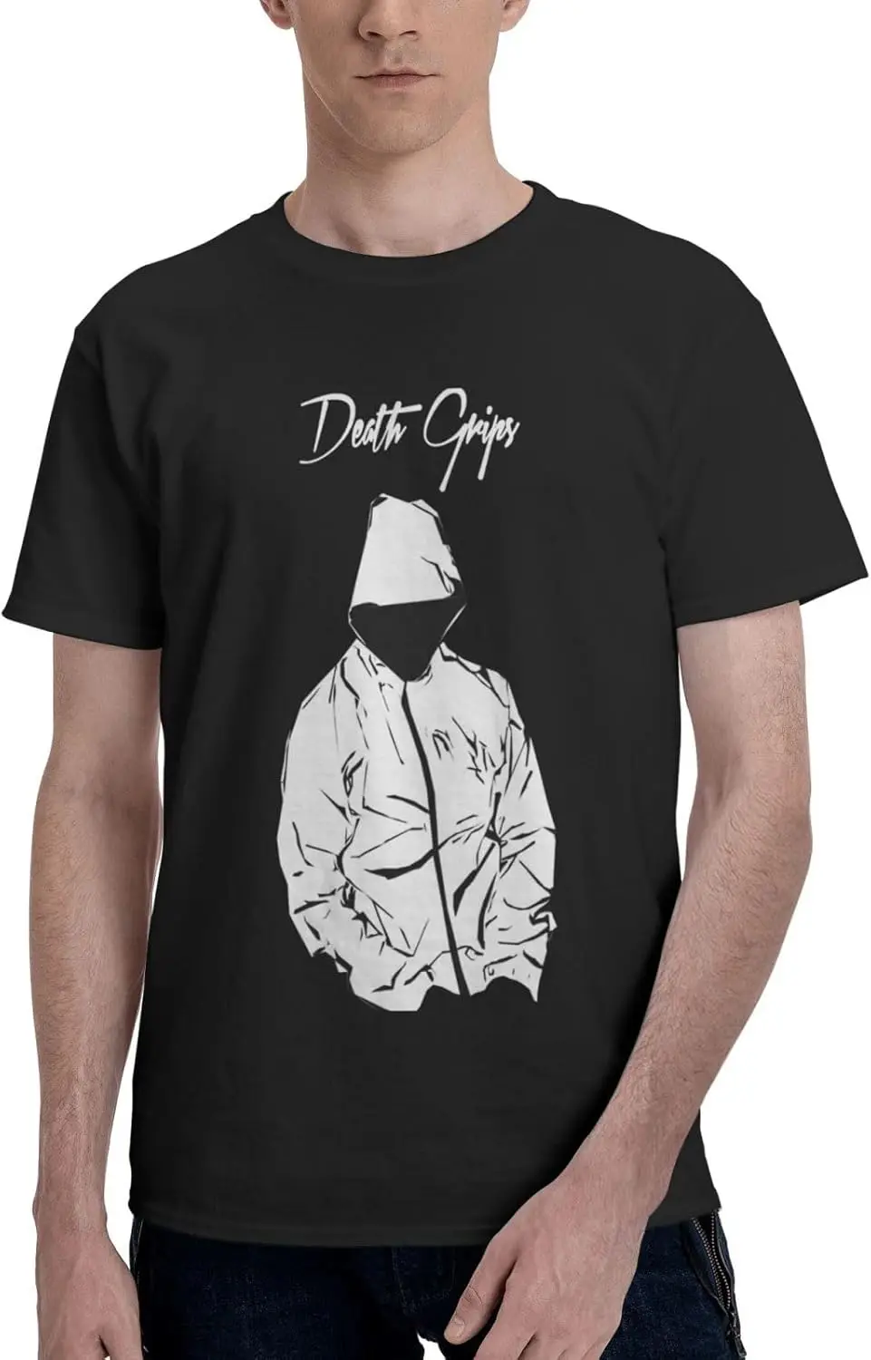 Death Rock Grips Band Shirts Men's Cotton Short Sleeve Tee Casual T-Shirts Crew Neck T Shirt Printed Tops Black