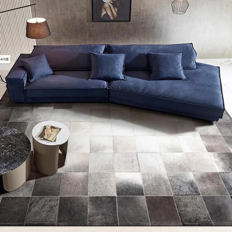 Handmade Cowhide Living Room Carpet Patchwork Large Real Cow Leather Area Rugs for Bedroom Decor Simple Geometric Grey Carpets
