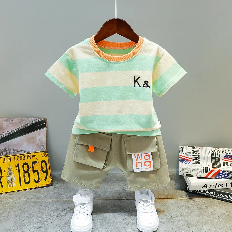 1 2 3 4 Years Summer Boys Clothing Sets Cotton Striped T-Shirt + Shorts 2Pcs Boys Suits Birthday Gift New Children's Clothing