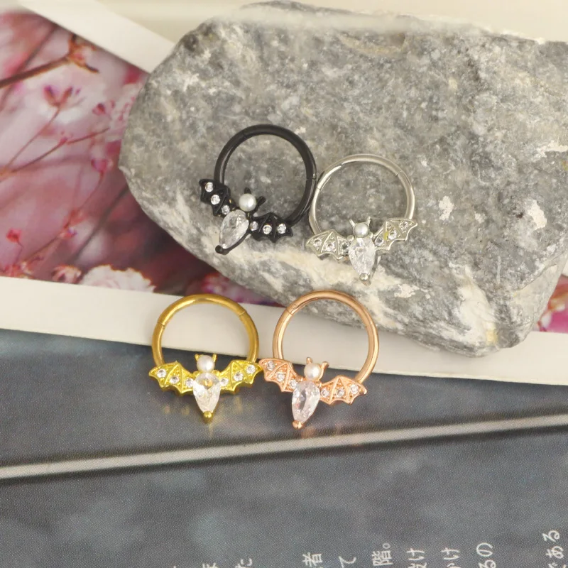 Bat Nose Piercing Ring Septum Piercing Ring Titanium Steel Nariz Piercing Ear Cartilage Tragus Goth Piercing Zircon Body Jewelry