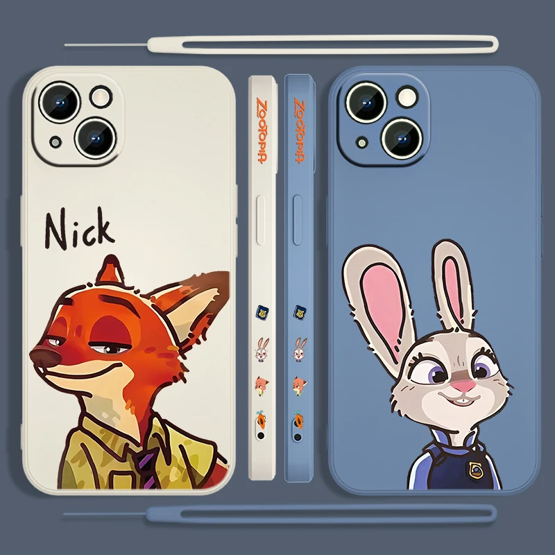 Disney Zootopia Couples For Apple iPhone 15 Ultra 14 13 12 11 XS XR X 8 7 Pro Max Plus Mini Liquid Left Rope Phone Case