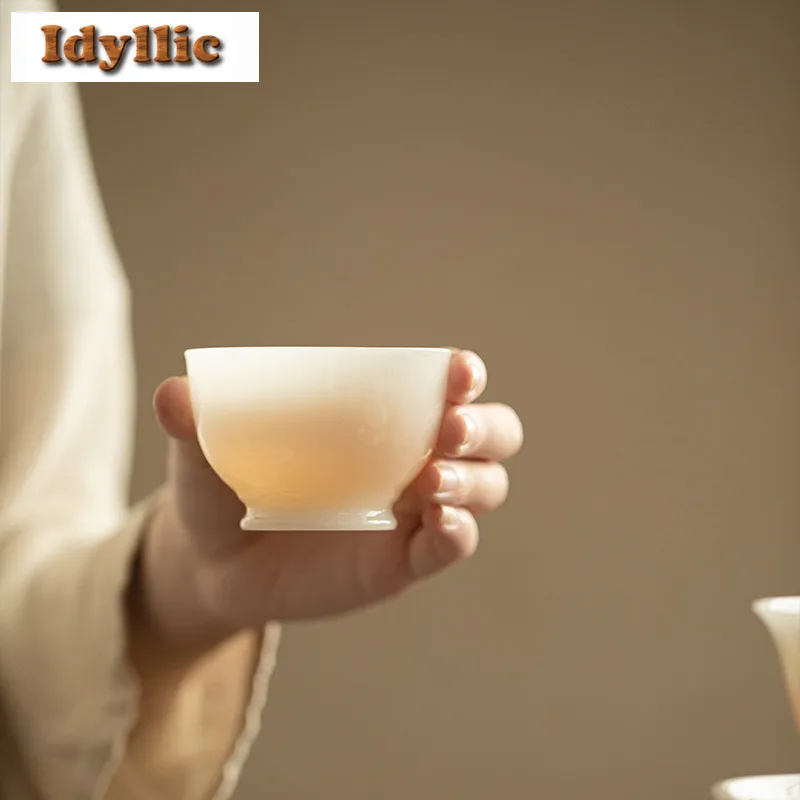 

100ml Mutton Fat Jade Porcelain Teacup Boutique Tea Bowl Sample Tea Cup Tea-tasting Personal Cup Jianzhan Master Cups Tableware