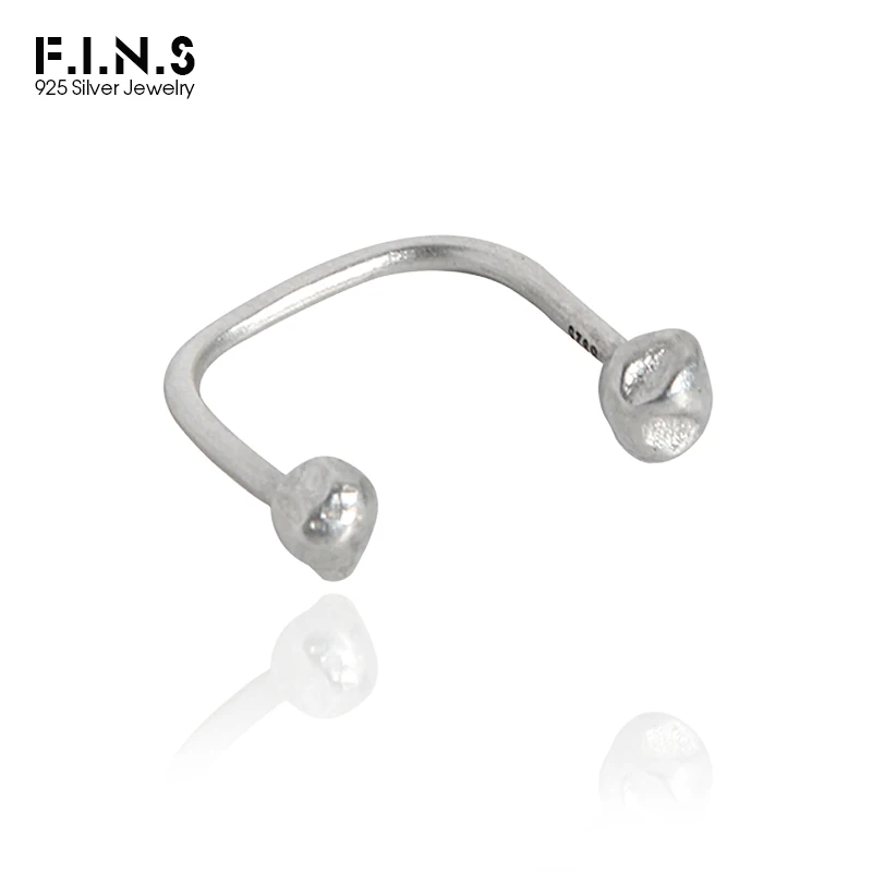 F.I.N.S Minimalist Korean INS Design Irregular U-Shaped S925 Sterling Silver Index Finger Ring Open Adjustable Bead Ball Rings