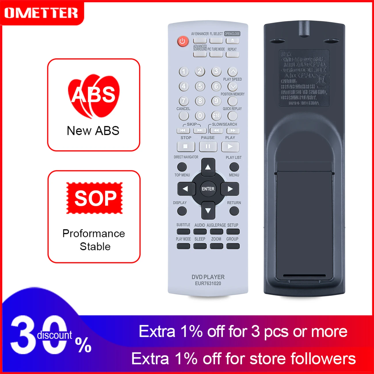 

Remote Control For Panasonic EUR7631020 DVD-S24 DVD-S27U DVD-S24U DVD-S27 DVD-S27K DVD-S27UP-S DVD CD Player