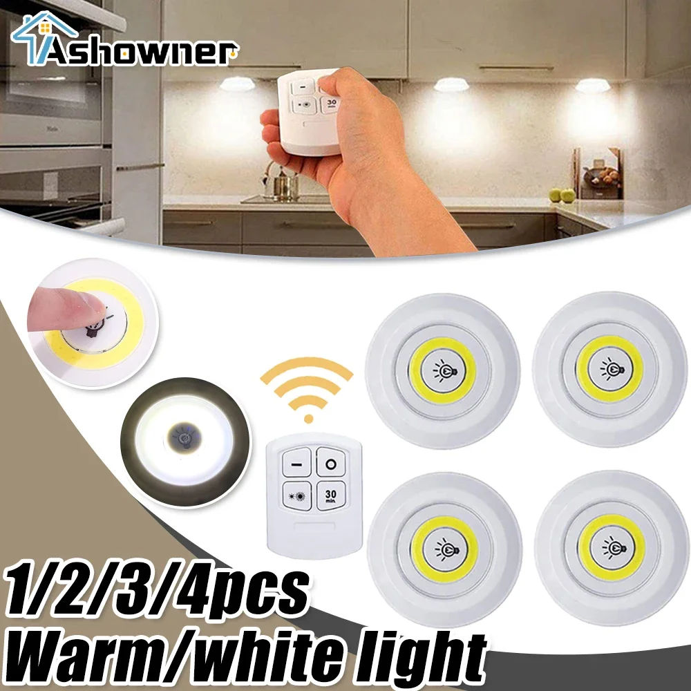 

3W Super Bright Cob Under Cabinet Light LED Wireless Remote Control Dimmable Wardrobe Night Lamp Home Bedroom Closet Kitchen