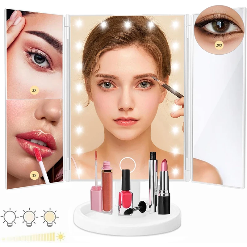 

Vanity Mirror with 22 LED Lights,3X2X Magnification Lighted Makeup Mirror,Touch Control,Dual Power Supply,Portable Makeup Mirror