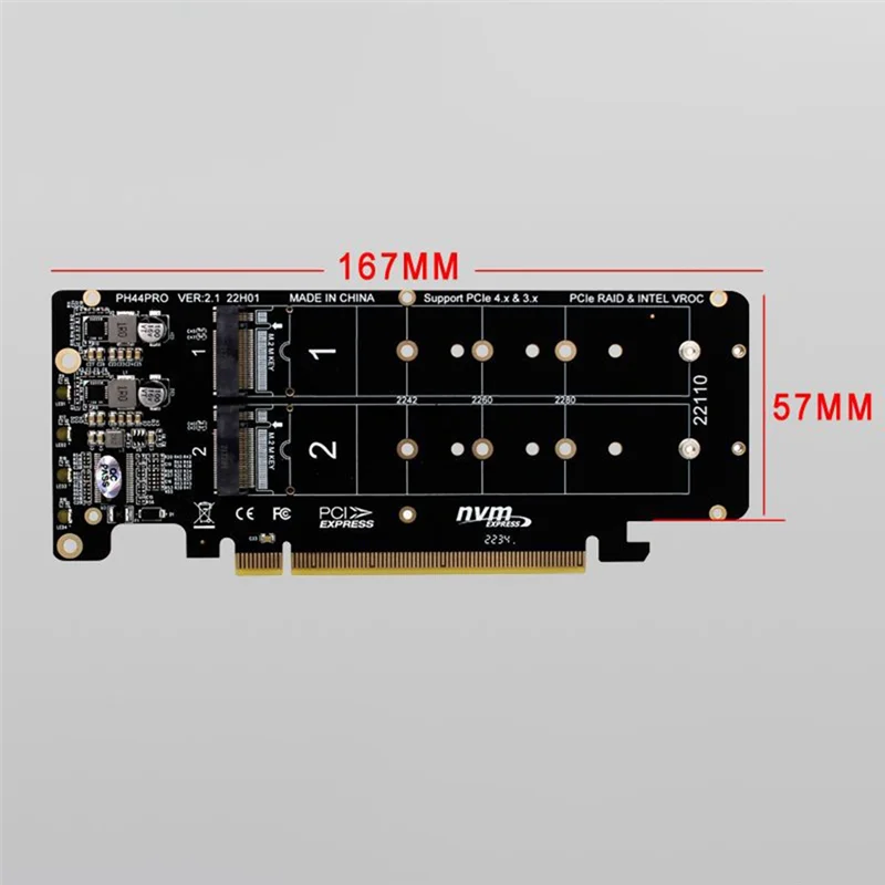 A05R Double-Sided 4-Disk NVME RAID Card PCIeX16 to M.2 M-Key NVMEx4SSD 2U Server RAID Array Expansion Adapter Split Card