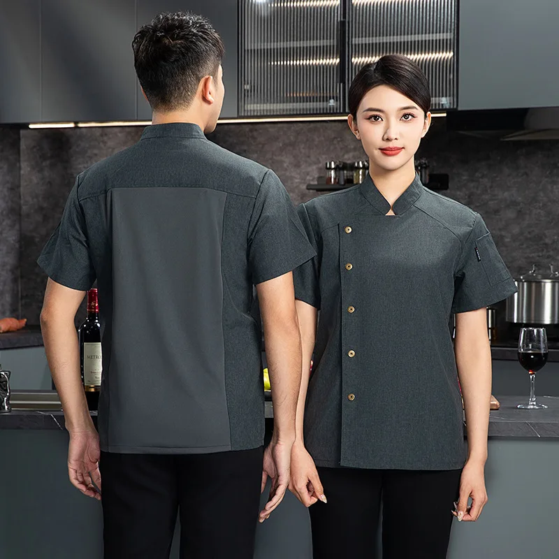 Uniforme de travail de Chef à manches courtes, cantine de Restaurant, vêtements de travail fins d'été, Restaurant occidental, Steakhouse, haut unisexe pour employé