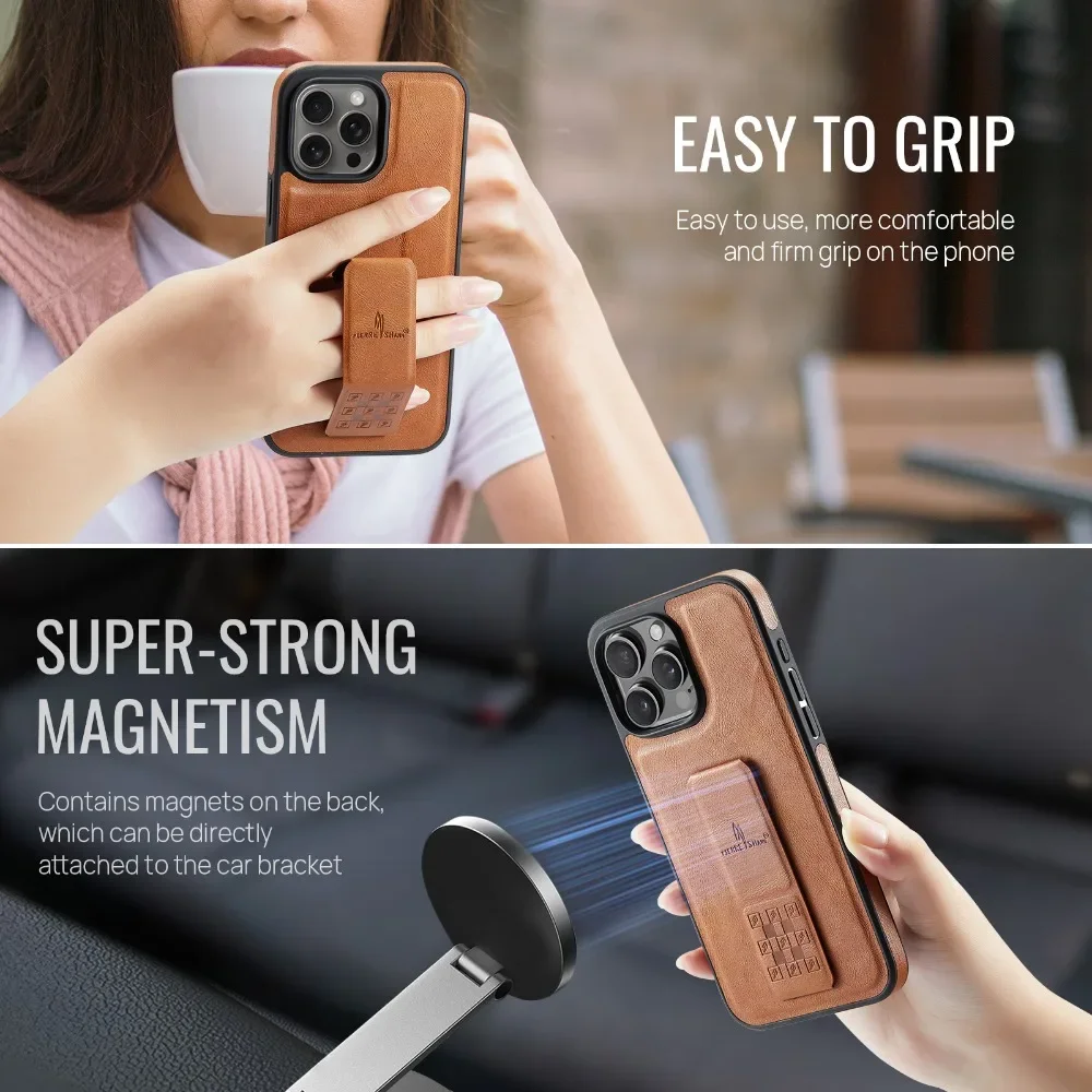 Magnetic Wrist Strap Holder for IPhone 16 Pro 15 14 Plus 13 12 Pro Max Wristband PU Leather Protective Cover