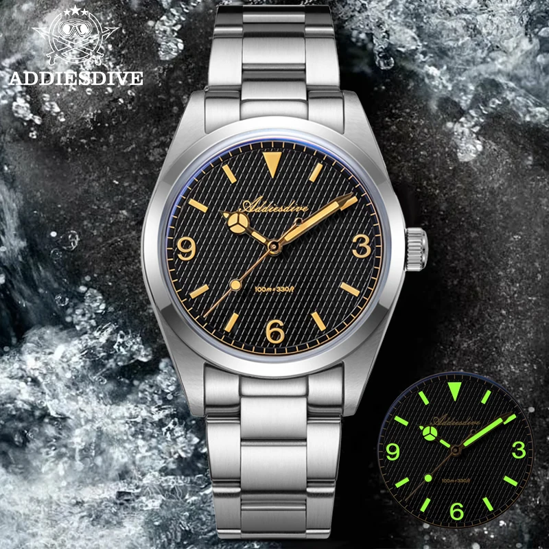 

ADDIESDIVE Men Watches 10Bar Diver Luminous Bubble Mirror Glass relojes para hombres 316L Stainless Steel Luxury Quartz Watch