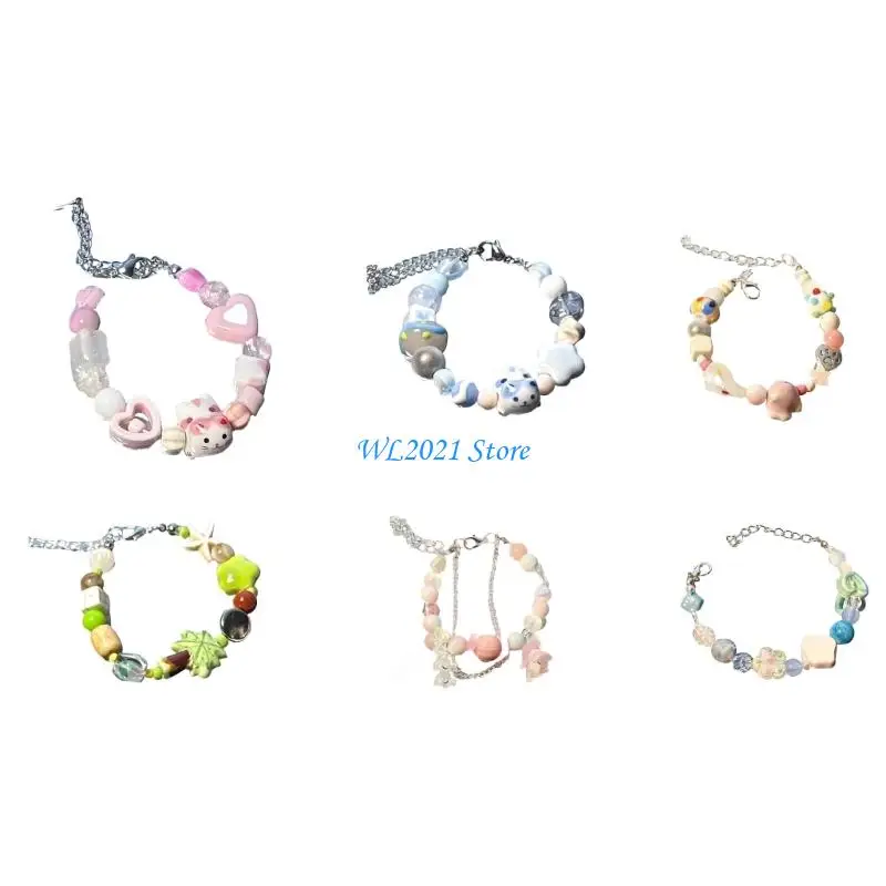 

G5GC Vibrant Beaded Jewelry Bracelet Adjustable Handchain Casual Everyday Accessory Statement Wrist Jewelry for Women