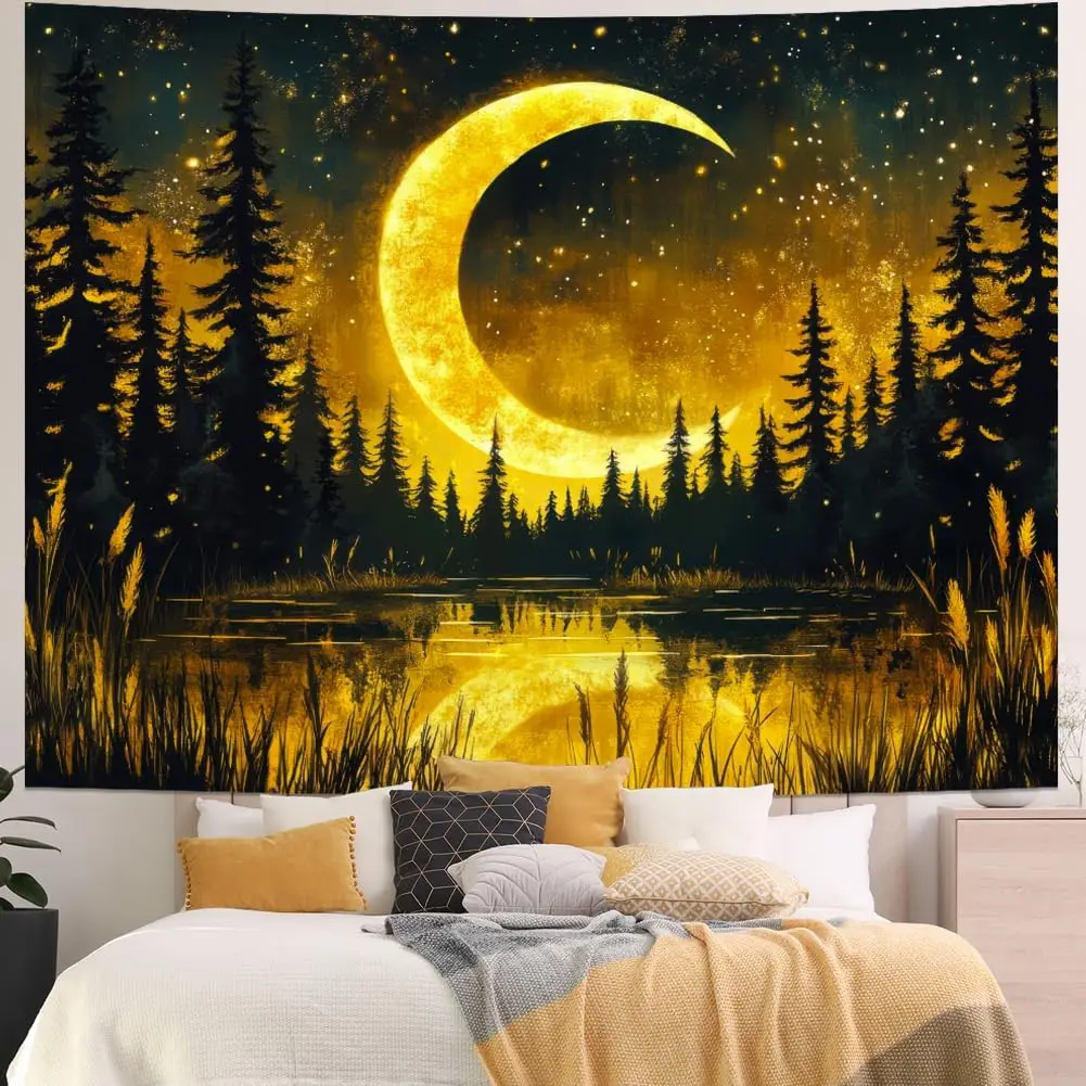 Galaxy Moon Tapestry Fantasy Forest Tapestries Tree of Life Wall Decor Psychedelic Starry Sky Tapestry Wall Hanging for Bedroom