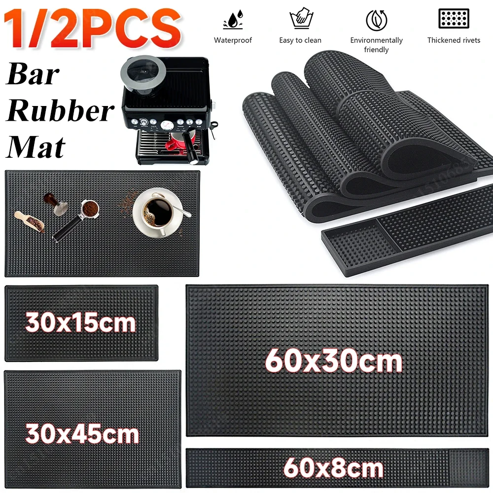 

Rubber Bar Mat Coffee Maker Countertop Spill Mats Bar Service Mat Dish Glass Drying Mat for Barista Cocktail Bartender Black