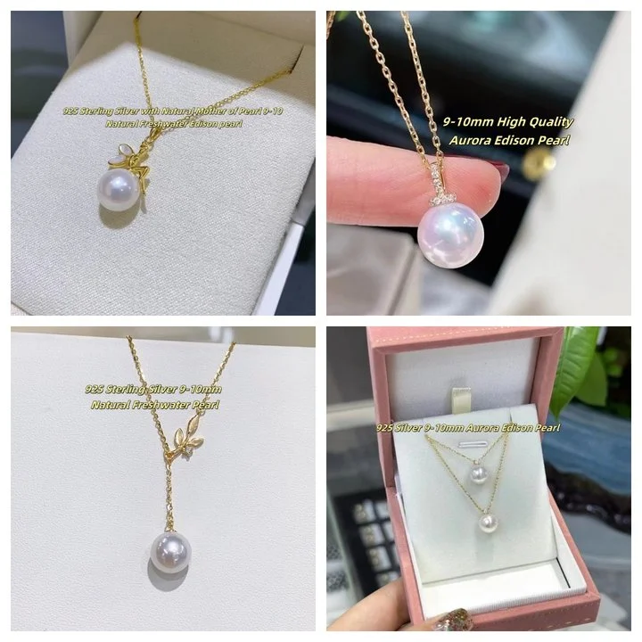 Luxury Certificated 925 Silver Pearl Necklace 9-10mm Natural Freshwater Aurora Pink Edison Pearl Choker Y Shape Chain Jewelry