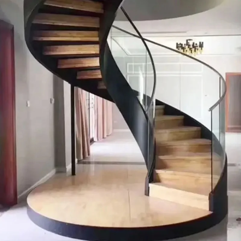 10 0.Zhang. custom. cbmmart modern stylish tempered glass steps stainless steel frame circular stairs staircase