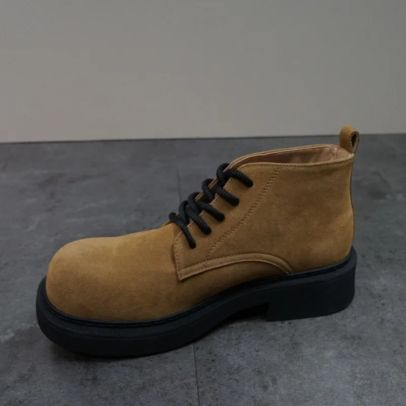 Japanese Thick Soled Genuine Leather Desert Boots Men Cowhide Suede High Top Retro British Motorcycle Oxford Boots Male Shoes