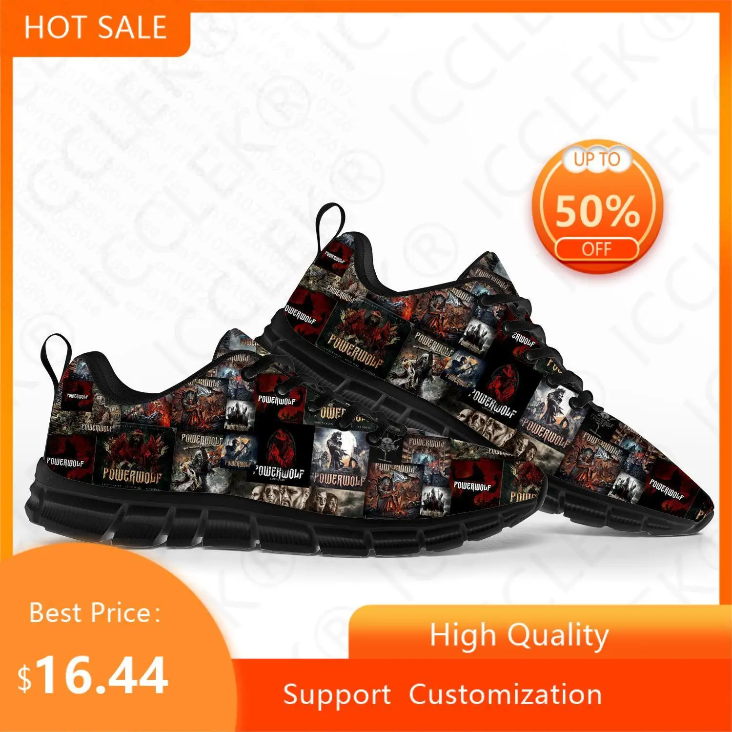 Power Metal Powerwolf Rock Band-Zapatos Deportivos para hombre y mujer, zapatillas de deporte personalizadas de alta calidad para niños y adolescentes, color negro