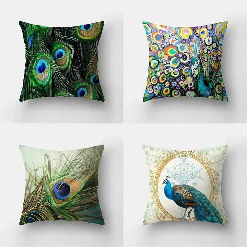 Beautiful Peacock Feather Print Pillowcase Car Ornaments Office Living Room Home Pillowcase