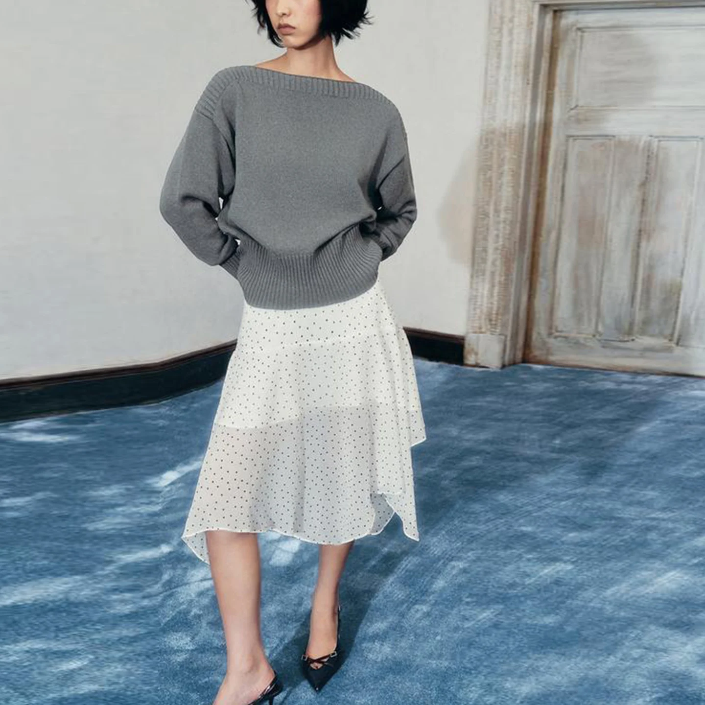 Jupe asymétrique à pois pour femmes, taille moyenne, coupe cintrée, usage quotidien, nouvelle collection automne 2025, Sle Z