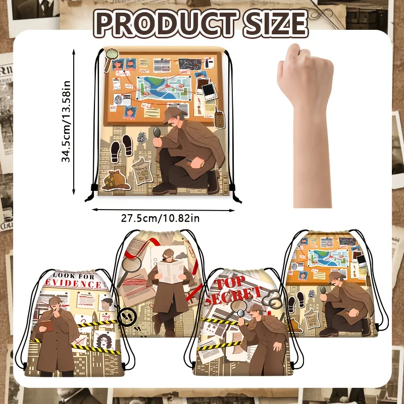 12Pcs Detective Theme Drawstring Bags, Football Backpack Sport Party Goodie Favor Bags, Gifts for Birthday Party