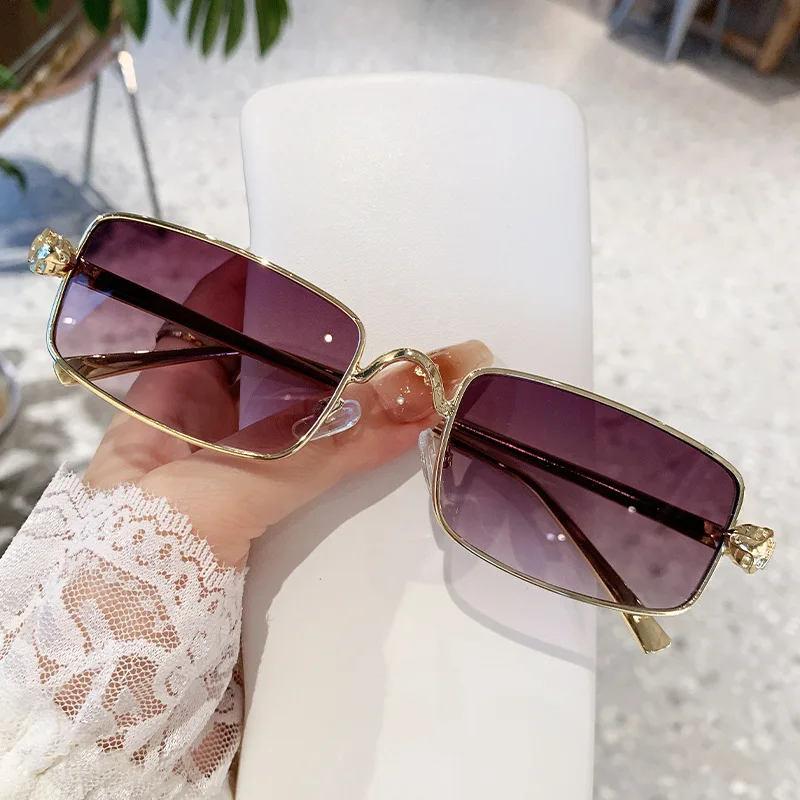 Luxury Brand Designer Square Sunglasses Women For Men Vintage Popular Sun Glasses Punk Small Frame Hip Hop Leopard Head Eyewear