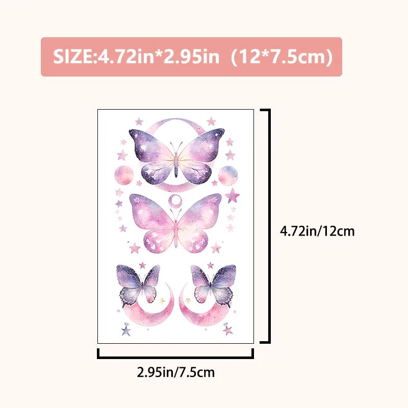 4pcs Glitter Butterfly, Deer, and Unicorn Waterproof Temporary Tattoo, Long-Lasting Waterproof, Realistic  Fake Tattoo