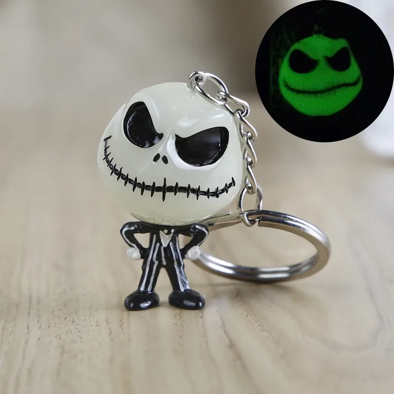 Disney The Nightmare Before Christmas Luminous Keychain Halloween Creative Peripheral Skull Jack Pumpkin Sally Men Women Gifts