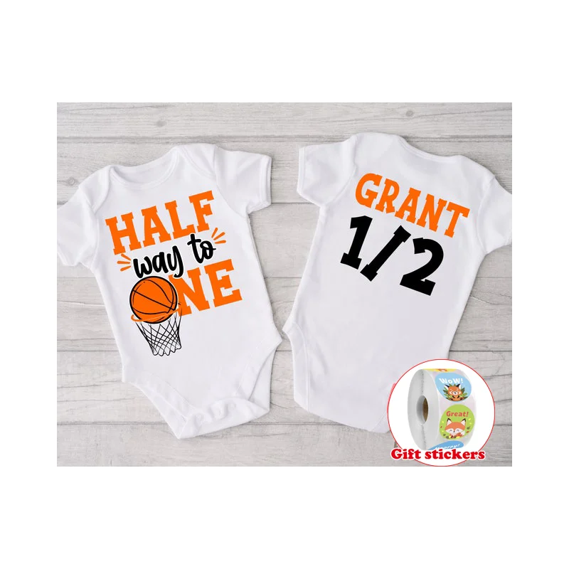 Halfway to One Onesie ® | Half Way To One Basketball Birthday Onesie | Boys 6 month Birthday Bodysuit |Six Month Birthday Onesie