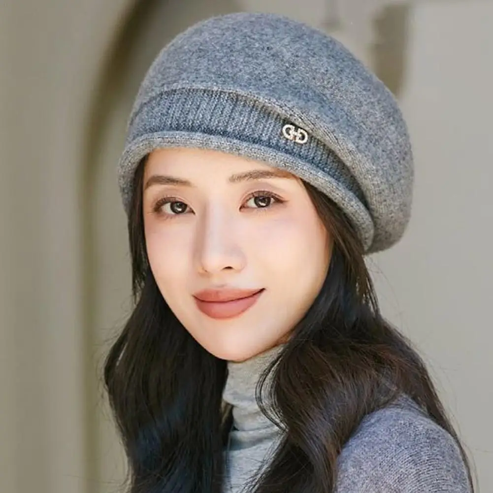 New Winter Thick Hat Female Solid Color Hundred With Knitted Wool Cap Thickened Warm Wool Beret Knitted Velvet Hat